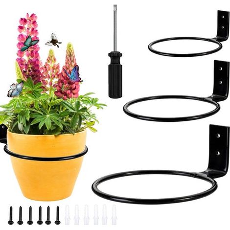 Dailygoody, Soporte de pared para plantas, 3 piezas, Ideal para jardines verticales, Negro, Macetas colgantes, Planta redonda (1/5)