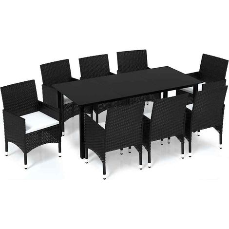Maison Exclusive - 9-tlg. Garten-Essgruppe mit Kissen Poly Rattan (1/5)