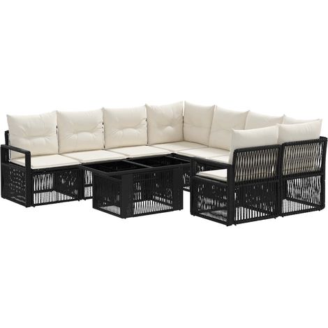 Set Divano da Giardino 9 pz Nero e Bianco Crema polyrattan vidaXL (1/4)