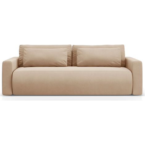 Canapé convertible + box 3 places en velours beige amande (1/5)