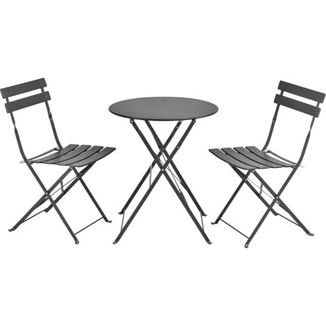 Set Bistrot Caprile da Esterno con Tavolino Rotondo e 2 Sedie in Acciaio Grigio Scuro [en.casa]
