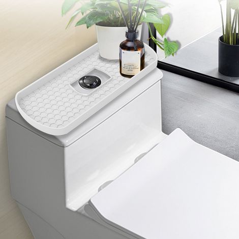 Vassoio portaoggetti per WC, supporto multifunzionale per rubinetto del bagno, vassoio di scarico bianco, grande capacità, design con bordo rialzato antiscivolo, facile da pulire. (1/4)