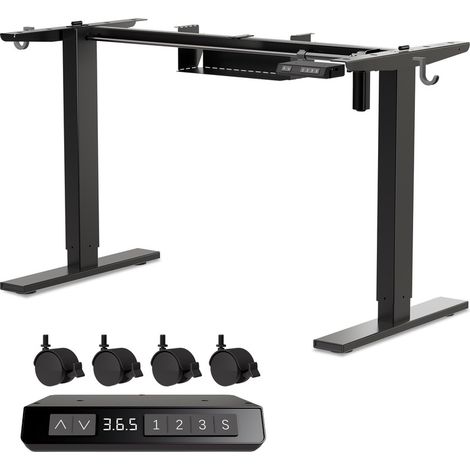 Homavo – Cadre de bureau électrique réglable en hauteur 69-117 cm – Capacité 75 kg – Ports USB-A et USB-C – Fonction mémoire – Roulettes pivotantes (1/5)