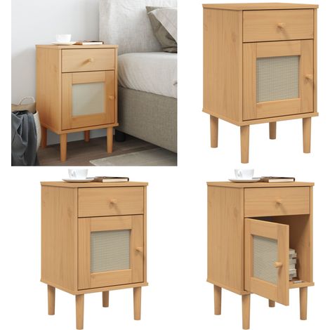 Nachttisch SENJA Rattan-Look Braun 40x35x65cm Massivholz Kiefer - Nachtisch - Wohnzimmer - Schlafzimmereinrichtung - Holznachtisch - Kiefernholz - Home & Living (1/5)