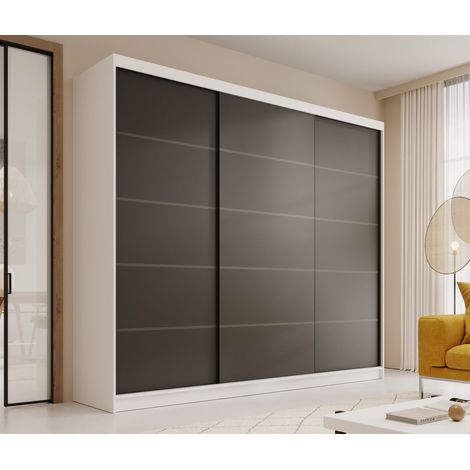 Schiebetürenschrank Schrank LUND in Weiß- Schwarz 250x215x58 cm (1/4)