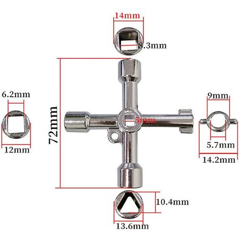 une Cl Cl Argente Quatre-en-un Avec Un Trou Carr Double Face Au Centre Est Utilise Pour Ouvrir La Cl De L'armoire Du Compteur D'eau Et De Gaz Lec (1/4)