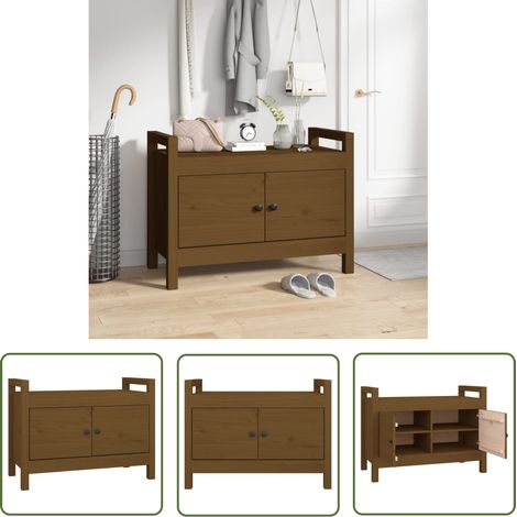 The Living Store Banc d'entrée Marron miel 80x40x60 cm Bois de pin massif - Banc D'entrée - Banc Coffre - Meuble D'entrée - Rangement Intérieur - Mobilier Salle D'entrée (1/5)