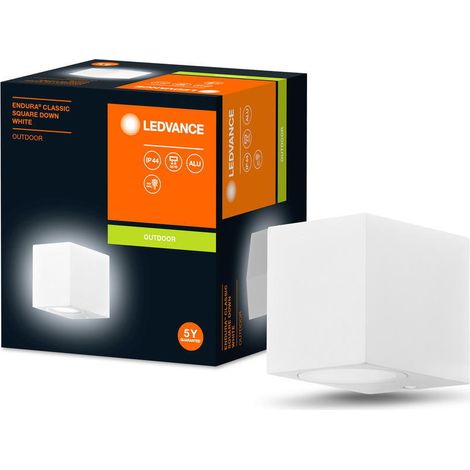 LEDVANCE ENDURA Classic Square Down Außen-Wandleuchte, weiß, GU10-Sockel (max 35W), kann mit einfacher oder smarter Lampe bestückt werden, Down oder Up/Down Leuchtenvariante, Schutzklasse IP44 (1/4)