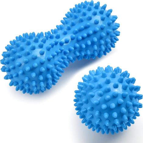 Balles de massage, lot de 2, balles de massage haute densité, pour la relaxation des fascias, idéales pour le massage, soulagent les tensions et le stress, bleues (1/5)