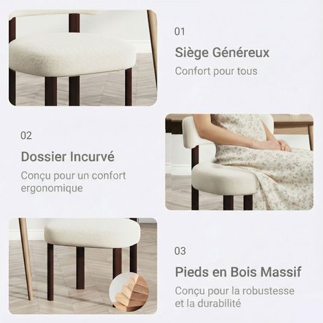COLAMY Chaise DCW19-BE-FB-N1 - Lot 2 Chaises de salle à manger en bois massif – design épuré et chaleureux - beige