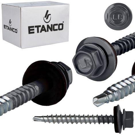 Etanco – Vis autoperceuses GTF2 Z14 4,8x50mm – Acier galvanisé RAL 7016 – Joint EPDM pour fixation tôles sur bois – Lot de 100 pièces (1/5)