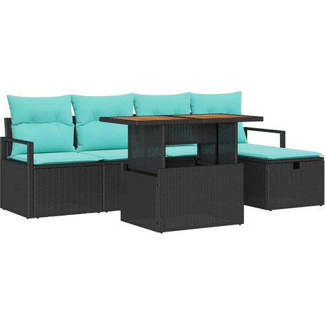 Set Divano da Giardino con cuscino 6 pcs Nero polyrattan vidaXL