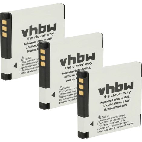 vhbw 3x Akku kompatibel mit Canon PowerShot A3200 IS, A3100 IS, A3150 IS, A3300 IS, A3000 IS, A3350 IS, A2200 Kamera (600 mAh, 3,6 V, Li-Ion) (1/5)