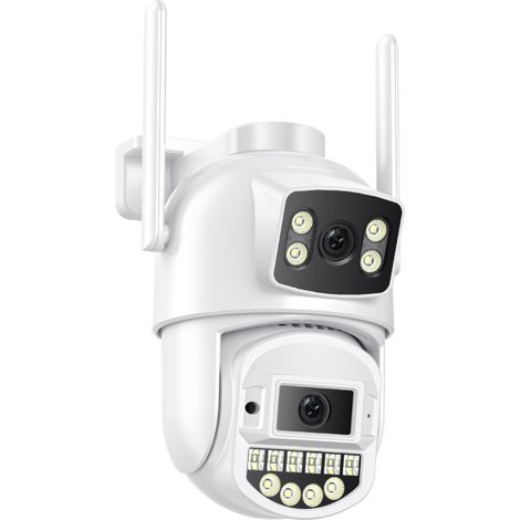 Outdoor camera, dual lenses, wired/Ethernet connection, WiFi compatible, color night vision and audio functions. (1/4)