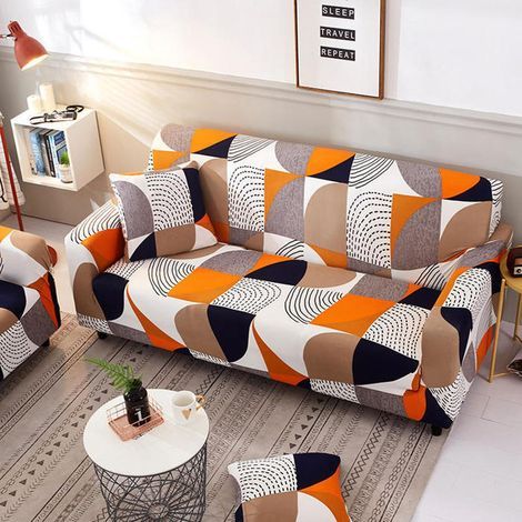 Housse de Canapé Extensible 2 Place Couverture Canapé avec Accoudoirs, géométrie, blanc, jaune[SFT32] (1/4)