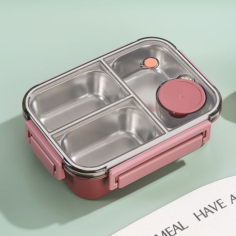 Isolierte Lunchbox aus Edelstahl 304, auslaufsicher, ideal für Büroangestellte und Studenten. Großes Fassungsvermögen, kann mit Wasser befüllt werden (850 ml, drei Fächer, rot). (1/5)