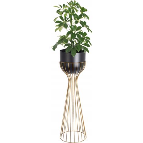 Portafiori da terra, metallo, nero e oro, supporto a soppalco in filo metallico, 68 cm (1/5)