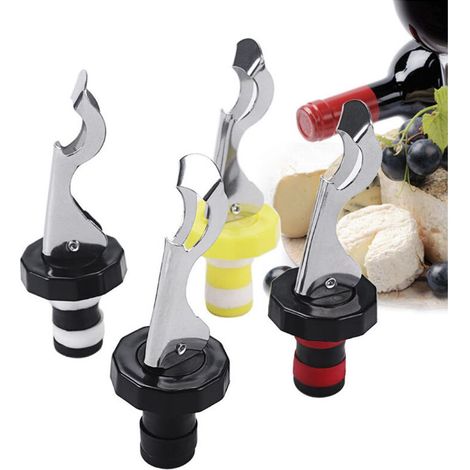 Bouchons de vin + tire-bouchon – Coffret de 4 pièces – Bouchons de bouteille – Multicolore – (1/5)