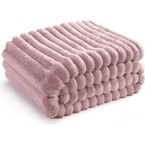 Couverture douillette - Couverture polaire douce - Douce et chaude - Couverture côtelée confortable - Couvre-lit douillet pour lit et canapé - 100 x 150 cm - Rose (1/5)