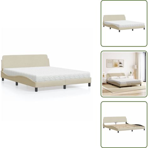 Schlafkomfort - vidaXL Bett mit Matratze "Dover" Creme 160x200 cm Stoff - Schaumstoffmatratze (1/5)