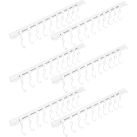 Crochets Adhésifs Amovibles Cuisine 6 Sets Rail Coulissant Flexible en Plastique Blanc, Support Fiable pour Ustensiles et Casseroles, Design Moderne pour Décoration Intérieure (1/5)