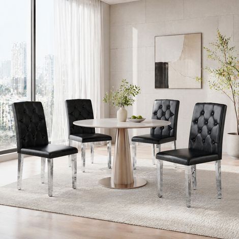 Lote de 4 sillas de comedor de PU negro con patas metálicas plateadas HAVRYA (1/5)