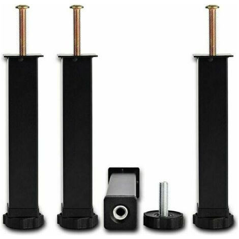 QORVA-4pcs Pied De Lit à Visser Metal Pieds Pour Sommier à Lattes Universel Pieds De Meubles Noir, Pieds De Sommier Sans Perage, Reglable Hauteur: 20cm(+2cm), Carré 3x3,5cm