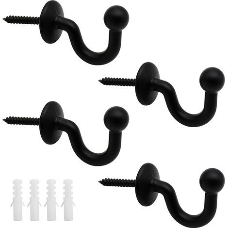 Juego de 4 sujetadores de cortina de metal negro, 61 mm, sujetadores de cortina de pared, sujetadores de cortina multifuncionales en forma de U para recoger cortinas y colgar ropa o bolsos. (1/5)