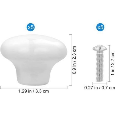 Poignée De Porte - Céramique Ronde - Pour Armoire Tiroir Commode Poubelle - Blanc - 3,3 x 2,3 cm - Lot De 5 (1/4)