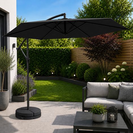 3m Cantilever Banana Garden Parasol with Crank Handle in Black with Base Bag Included (1/5)