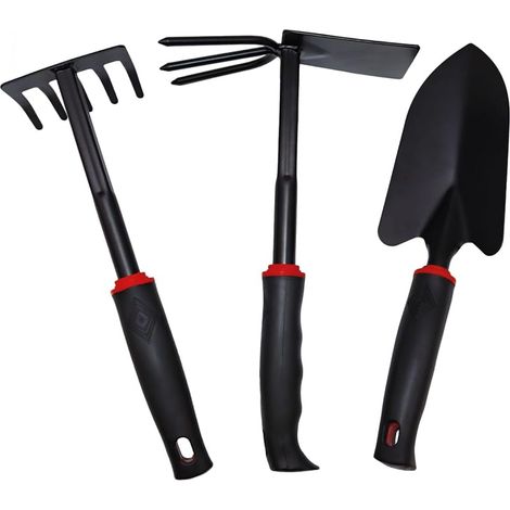 Linxor - Lot de 3 Outils de Jardinage à Main en Acier Inoxydable - Noir (1/5)