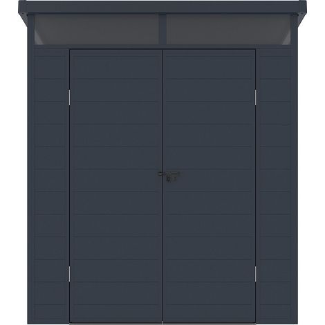 Vente-Unique – Abri de jardin résine gris anthracite 3,65 m² avec plancher – Toit monopente – Porte double battante – Kit d'ancrage inclus