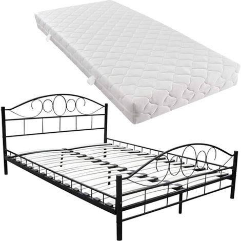 Maison Exclusive - Bett mit Matratze Schwarz Metall 180×200 cm (1/5)