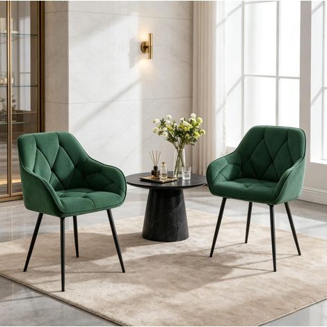 Chaise de salle à manger 45,5x45x83,5 cm en velours vert foncé, moderne, lot de 2 FLORAGRACE (1/5)