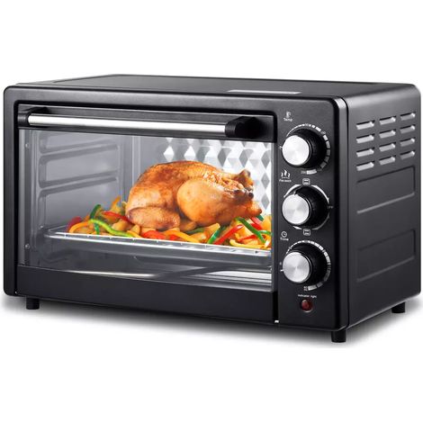 Mini forno elettrico 21 L, 1000 W, 10-250 °C, timer 0-60 min, forno per pizza per cuocere, arrostire, scongelare, riscaldare, nero