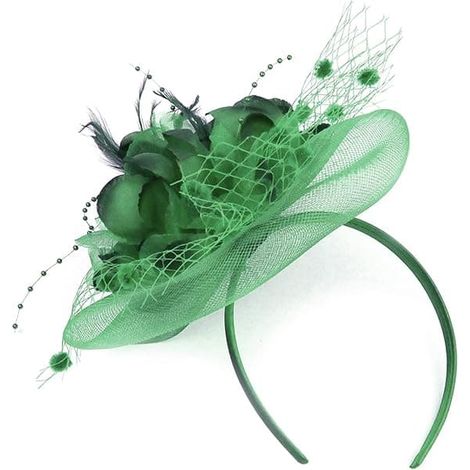 Chapeau bibi pour femme, chapeau melon fleuri avec plumes, accessoire de coiffure pour mariage ou cocktail, pince à cheveux et élastique (vert)