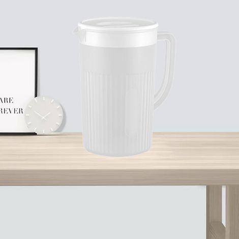Carafe en plastique de grande capacité avec couvercle, résistante à la chaleur, pour l'eau froide, les jus et le thé, blanche (1/5)