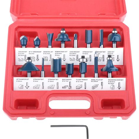 Fraises Defonceuse, 15 PCS Fraises à Rainurer Droites, Fraise de Rainure Set Cutter en Bois de Coupe Outil de Travail du Bois(Boîtier en Plastique) (1/5)