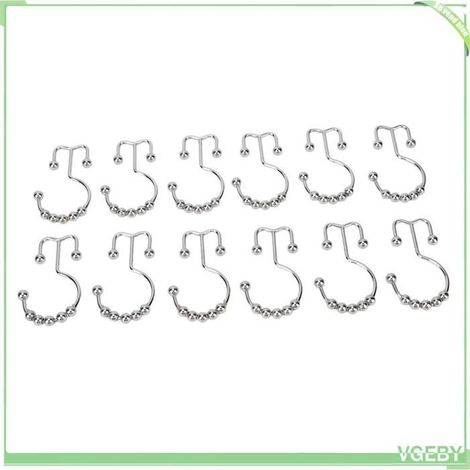 Crochets de rideau de douche - FAFEICY - Lot 12 - Doubles crochets - Acier inoxydable - Glissement facile (1/5)