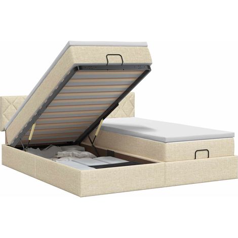 Cama otomana con colchón con cabecera 2 uds. Crema Tela vidaXL (1/5)