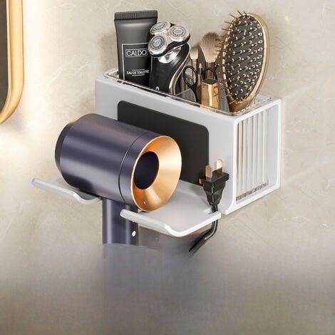 Support mural blanc pour sèche-cheveux, sans perçage gain de place, facile installer, rangement pratique (1/5)