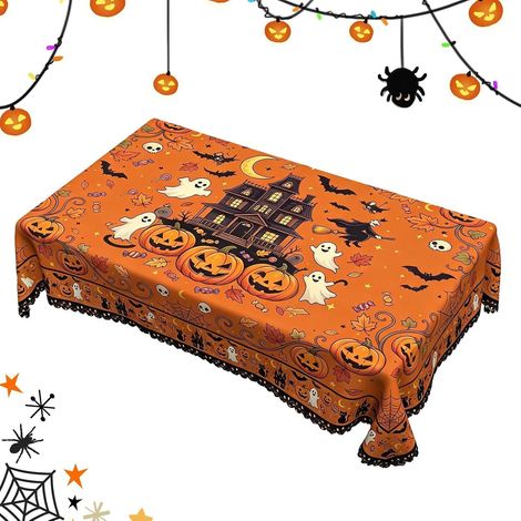 Nappe De Table Halloween Fête Chemin De Table Imperméable  Nappe Décorative Halloween Pour Pique-nique Fêtes Restaurant Cuisine Intérieur Extérieur Repas D (1/5)