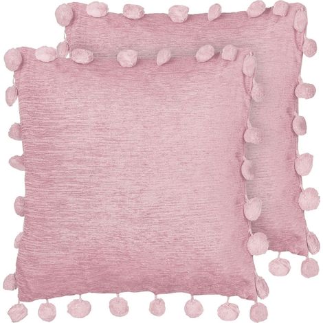Set of 2 Decorative Cushions JASMINE 45 x 45 cm Pink Solid
