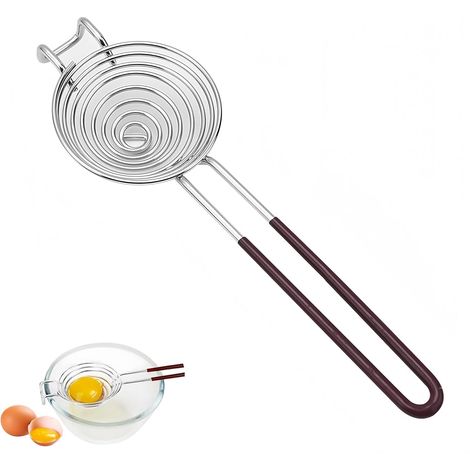 Separatore per uova, separatore di tuorlo e albume, separatore in acciaio inox con manico, divisore per uova sode, gadget da cucina (argento)