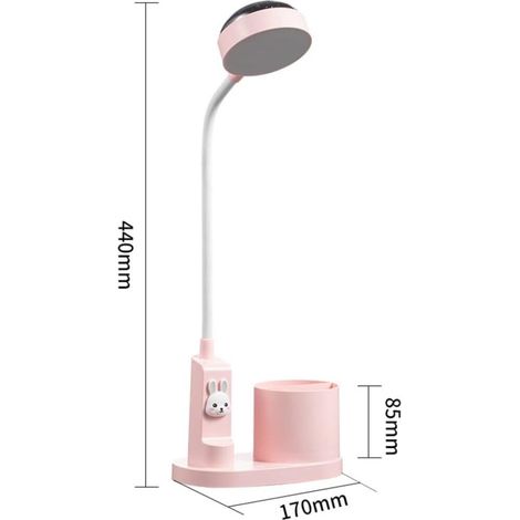 Kinder-Schreibtischlampe – Nachttischlampe mit Stifthalter – Automatisches Farbwechsel-Dachlicht – Wiederaufladbare, dimmbare LED-Leselampe für Kinder – Rosa