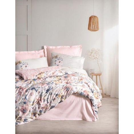 Parure de lit - 1 housse de couette 220 x 240 cm + 2 taies d'oreiller 60 x 60 cm - 100 % satin de coton - Couleur poudre (1/4)