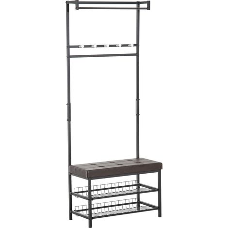 Garderobenständer Mit Bank Kleiderständer & Schuhregal, Metall, 2 Schuhablagen, Sitzfläche, 72,5X35X180Cm