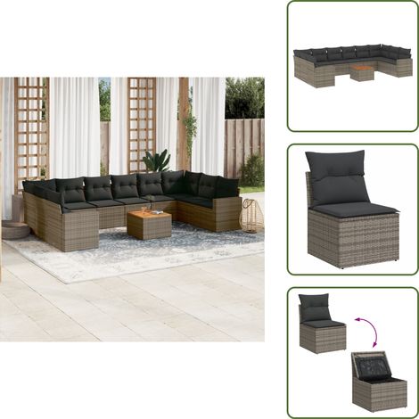 Cuscini da seduta - vidaXL Set Divani da Giardino 11 pz con Cuscini in Polyrattan Grigio - Rattan PE