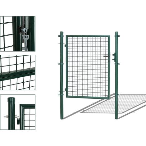 Wolketon Verja de jardín Verja peatonal con cerradura y manilla de acero galvanizado con recubrimiento en polvo Poste redondo verde 125x100cm (1/5)