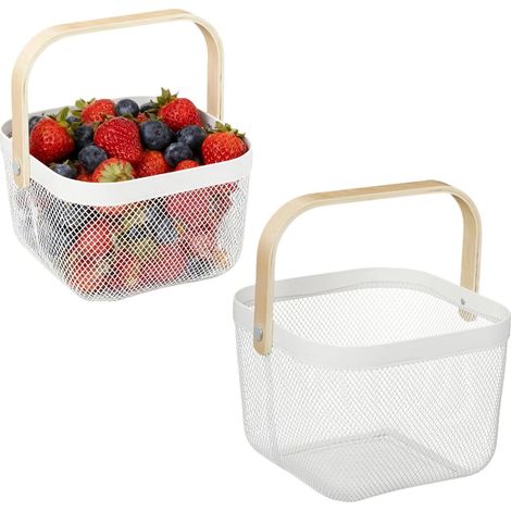 Panier en fil de fer avec poignée, panier de rangement carré, panier de récolte de jardin, pour la cuisine, la salle de bain, le pique-nique, 18 x 24 (1/4)